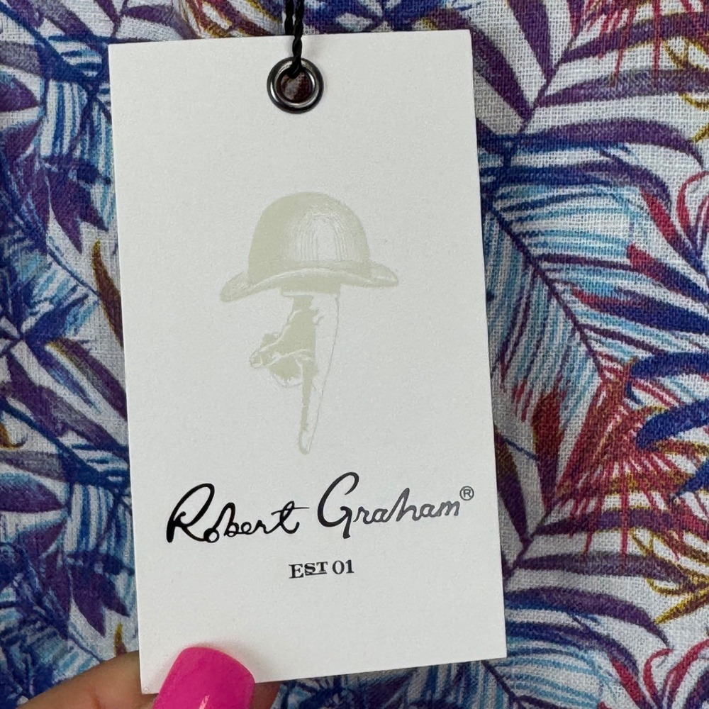 Robert Graham Teigen Mens Medium Multi Tropical Palm Linen Shirt NWT - Picture 9 of 16